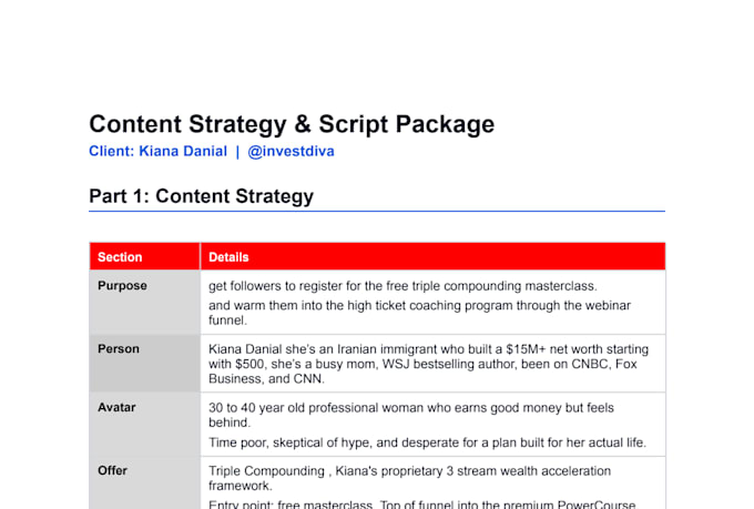 do content strategy and scripts for personal brands